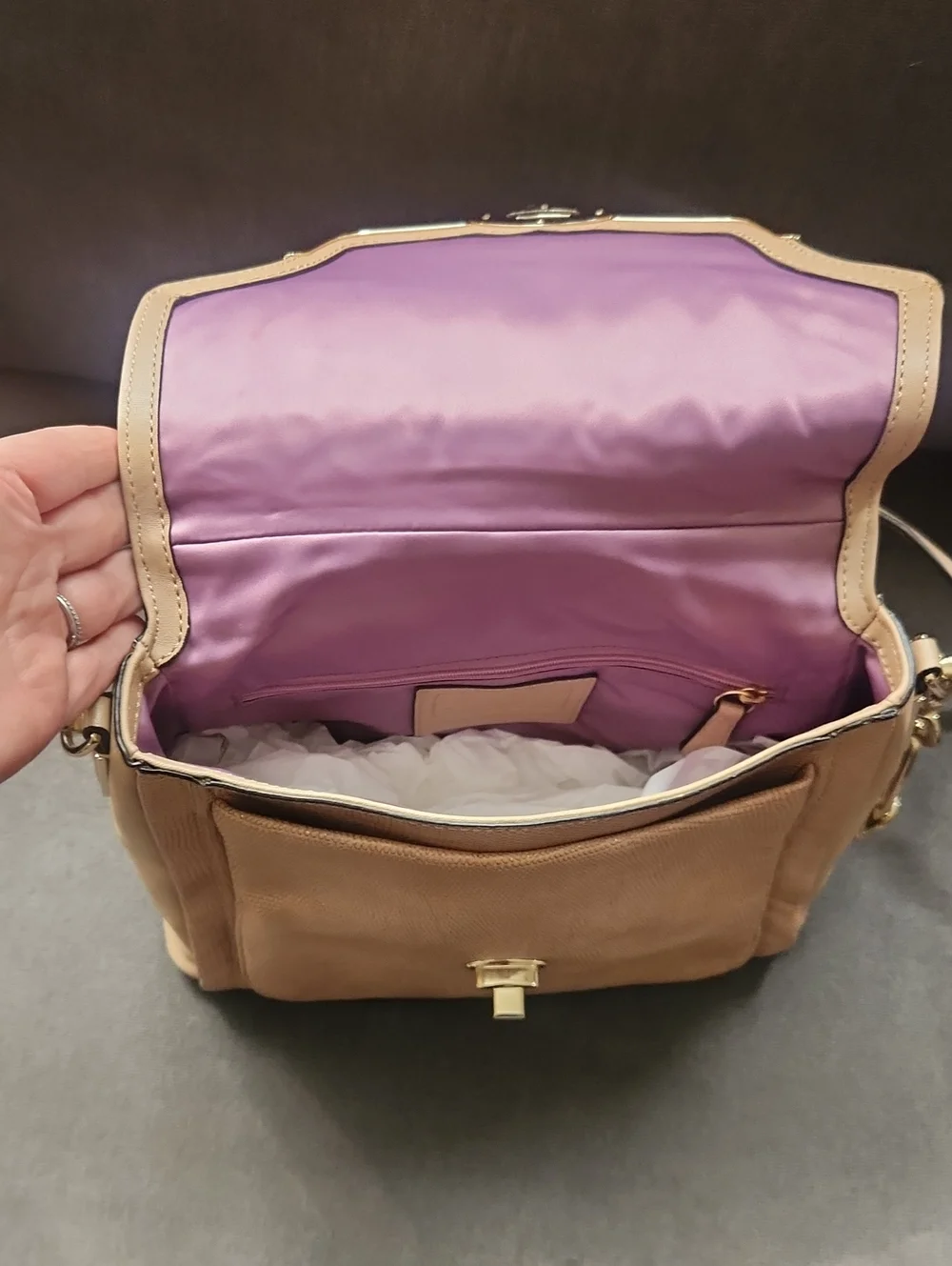 Coach Tan & Cream Satchel with Gold Hardware